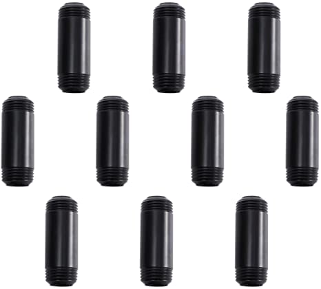 1/2″ x 2″ Black Painted Iron Pipe, Home TZH 10 Pack Black Paint Finish Threaded Metal Pipe Nipple for DIY Project/Furniture/Shelving Decoration (10, 2″)