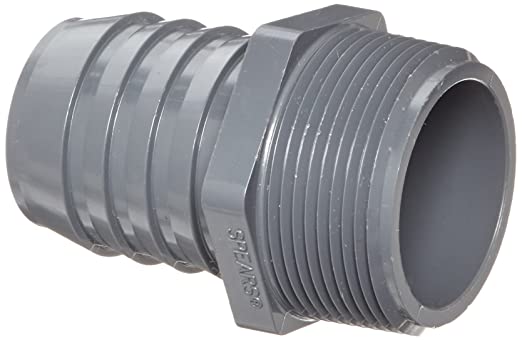 Series PVC Tube Fitting, Adapter, Schedule 40, Gray, 1-1/2″ Barbed x NPT Male