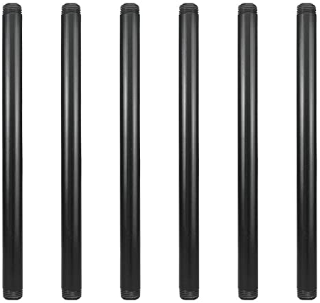 6 Pack 1/2″ × 12″ Pre-Cut Black Metal Pipe, Industrial Steel Fits Standard Half Inch Black Threaded Pipes and Fittings – Vintage DIY Industrial Shelving (1/2″ × 12″, Black)