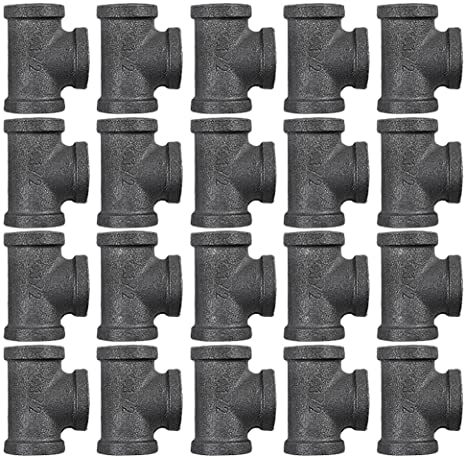 20 Pack 1/2 Inch Tee Threaded Pipe Fittings, Cast Pipe Fittings for DIY Furniture Decorative, Steampunk Industrial Vintage Style.